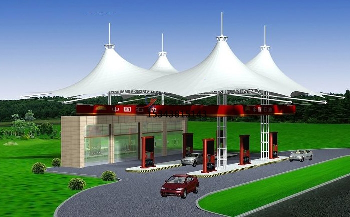 尖頂加油站<font color='red'>張拉膜結(jié)構(gòu)</font>效果圖
